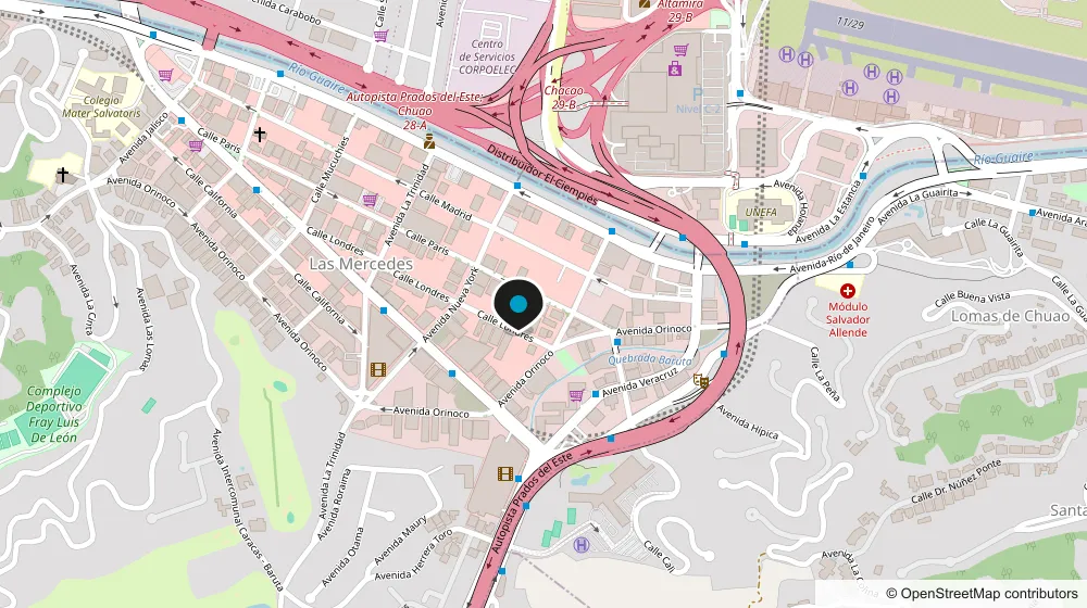Mapa de Las Mercedes, Caracas, con la sede de JAC Las Mercedes marcada en la calle Londres